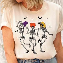 retro hocus pocus sanderson sisters costume skeleton dancing retro shirt, disney witch sca