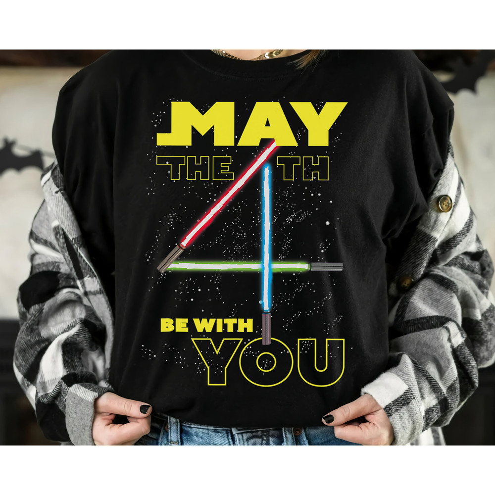 Retro May The 4th Be With You Lightsabers Star War Day 2024 Shirt, Galaxy's Edge Unisex T-shirt Family Birthday Gift Adult Kid Toddler Tee.jpg