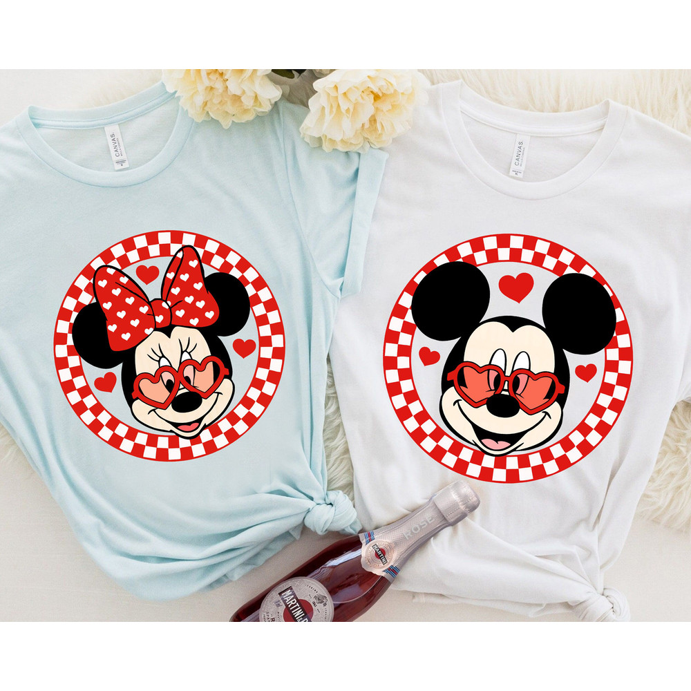 Retro Mickey and Minnie Mouse Custom Love Heart T-shirt, Disney Couples Valentine's Day Matching Tee, Disneyland Vacation WDW Trip Gift.jpg