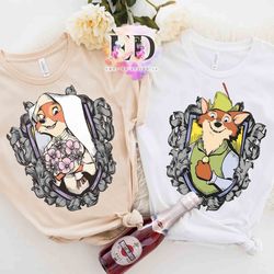 retro robin hood and maid marian t-shirt, disney couples valentines day matching tee, wdw