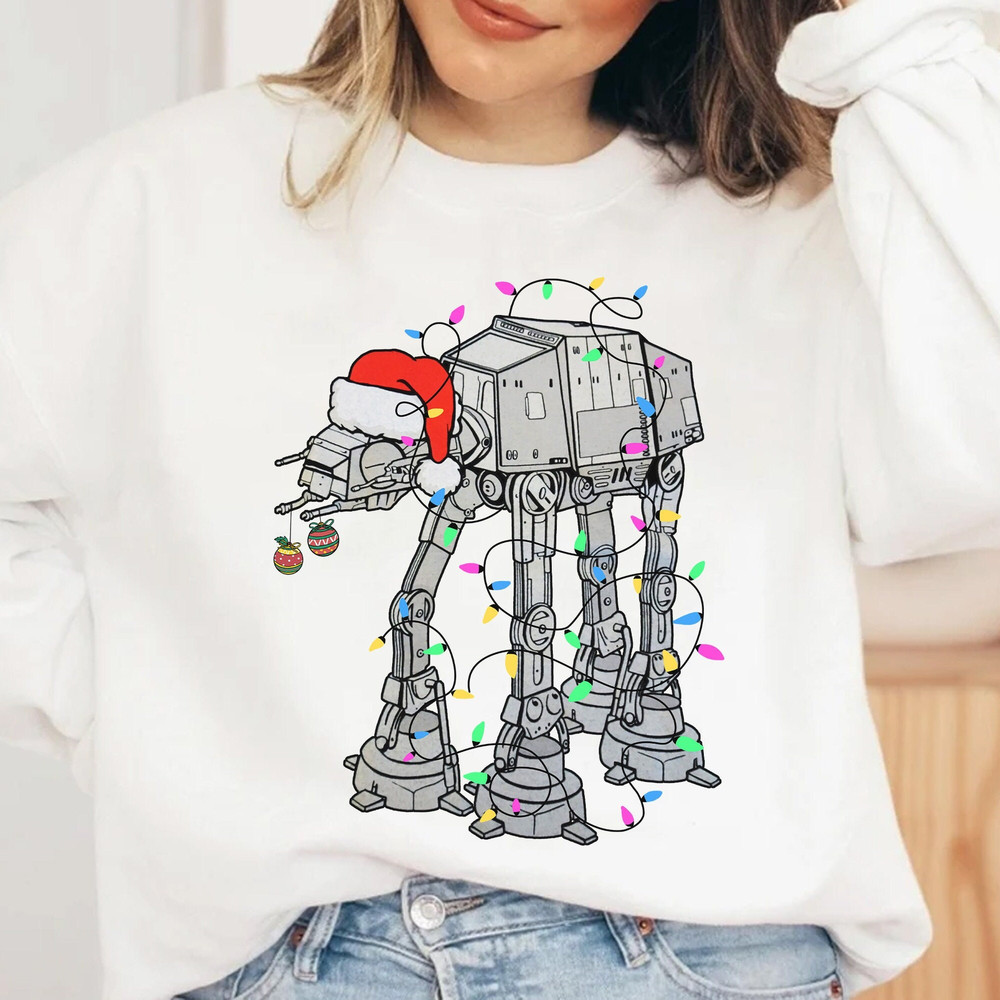 Santa AT-AT Walker Christmas Lights T-shirt, Funny Disney Star Wars Xmas Tee, Galaxy's Edge, Disneyland Vacation Party 2024 Gift.jpg