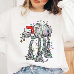 santa at-at walker christmas lights t-shirt, funny disney star wars xmas tee, galaxys edg