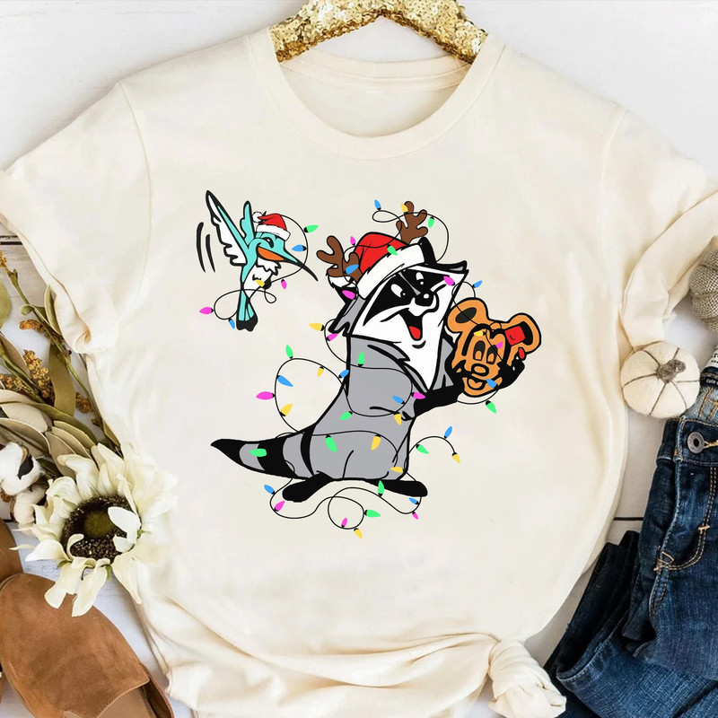 Santa Meeko and Flit Pocahontas Christmas Light T-shirt, Mickey's Very Merry Xmas Party Matching Tee, Disney Disneyland Vacation Trip Gift.jpg