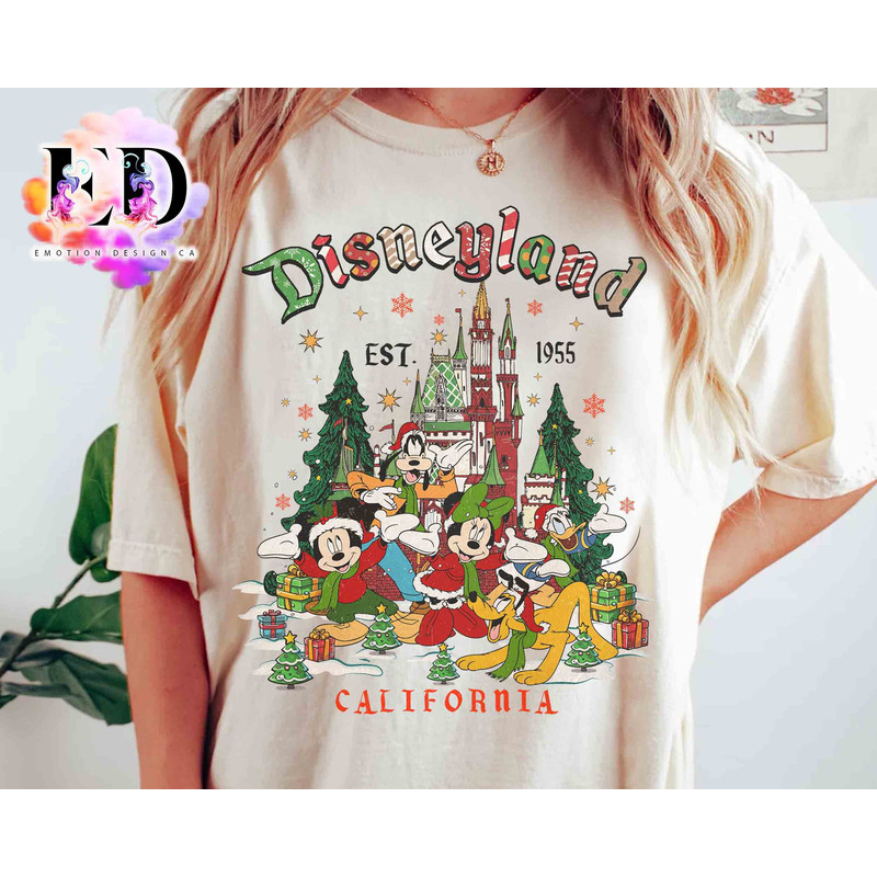 Santa Mickey and Friends Disneyland California 1955 Christmas T-Shirt, Mickey's Very Merry Xmas Tee, Disney Family Vacation Holiday Gift.jpg