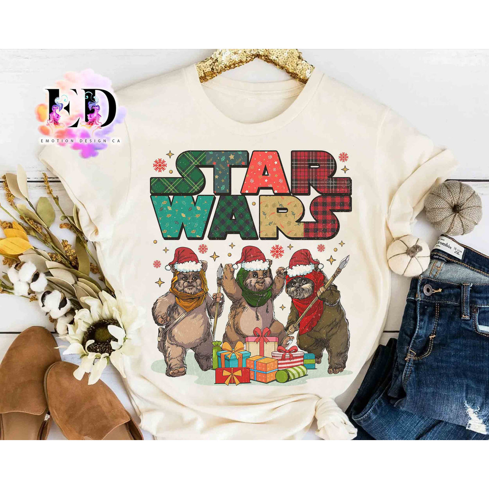Santa Wicket Ewoks Endor Christmas Presents Retro T-shirt, Funny Star Wars Characters Xmas Tee, Disneyland Vacation Party Trip Holiday Gift.jpg
