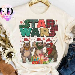 santa wicket ewoks endor christmas presents retro t-shirt, funny star wars characters xma