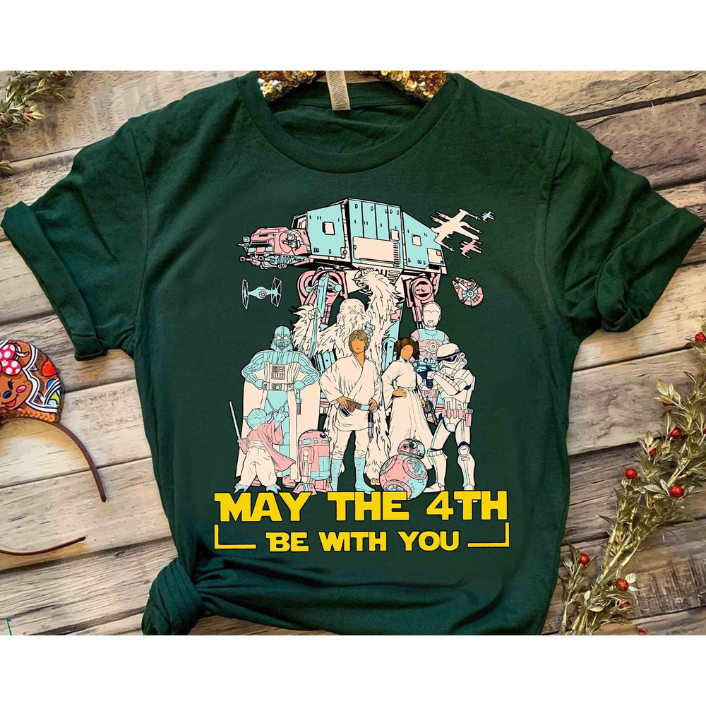 Star Wars May The 4th Be With You Characters Group Shot Retro Shirt, Galaxys Edge Unisex T-shirt Family Birthday Gift Adult Kid Toddler Tee.jpg