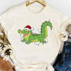 santa tick-tock the crocodile christmas light t-shirt, disney peter pan xmas tee, mickeys
