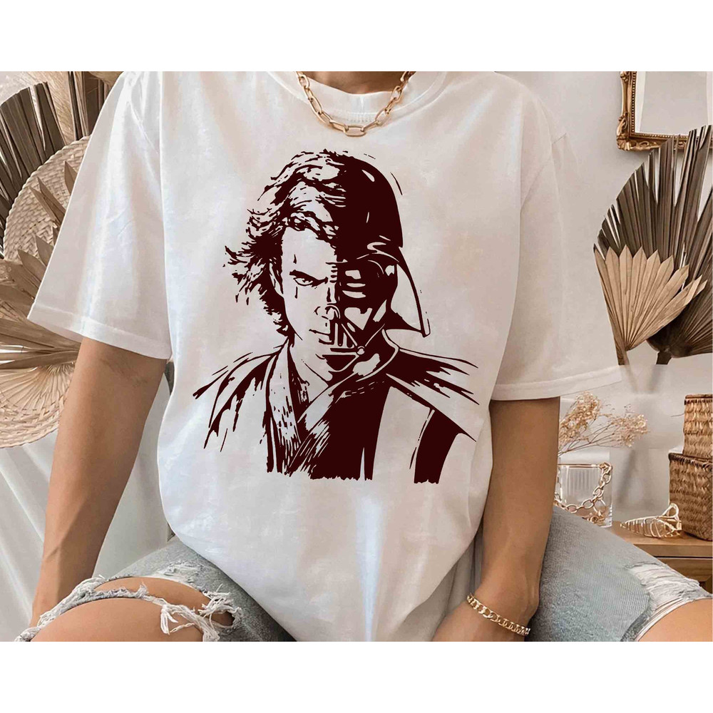 Star Wars Anakin Skywalker & Darth Vader Half Face Portrait Shirt, Galaxy's Edge Unisex T-shirt Family Birthday Gift Adult Kid Toddler Tee.jpg