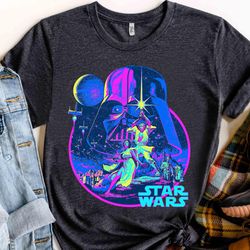 star wars characters group a new hope bright classic t-shirt, darth vader leia han solo te