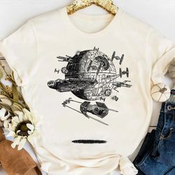 star wars death star battle sketch shirt, galaxys edge holiday trip unisex t-shirt family