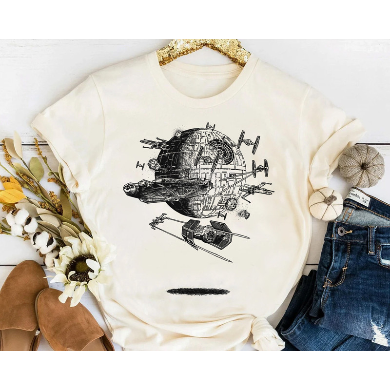 Star Wars Death Star Battle Sketch Shirt, Galaxy's Edge Holiday Trip Unisex T-shirt Family Birthday Gift Adult Kid Toddler Tee.jpg