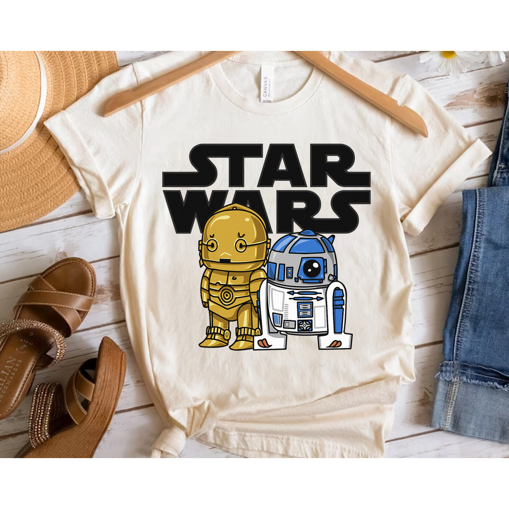 Star Wars Droids R2-D2 and C-3PO Cute Cartoon Graphic Shirt, Galaxy's Edge Holiday Unisex Tshirt Family Birthday Gift Adult Kid Toddler Tee.jpg