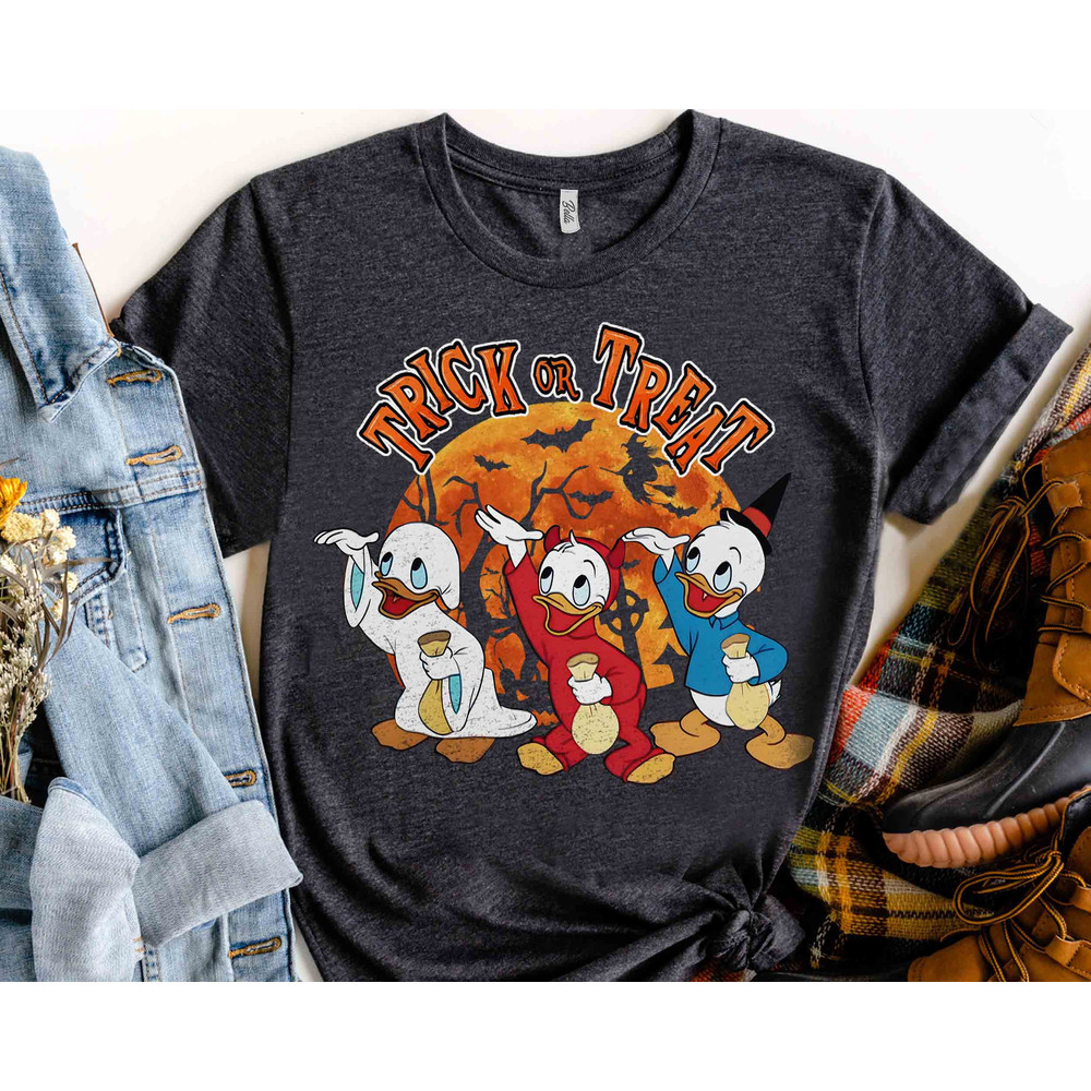 Trick Or Treat Huey Dewey Louie Witch Hazel T-Shirt, Disney Duck Tales Halloween Pumpkin Tee, Disneyland Family Fall Vacation Party Gift.jpg
