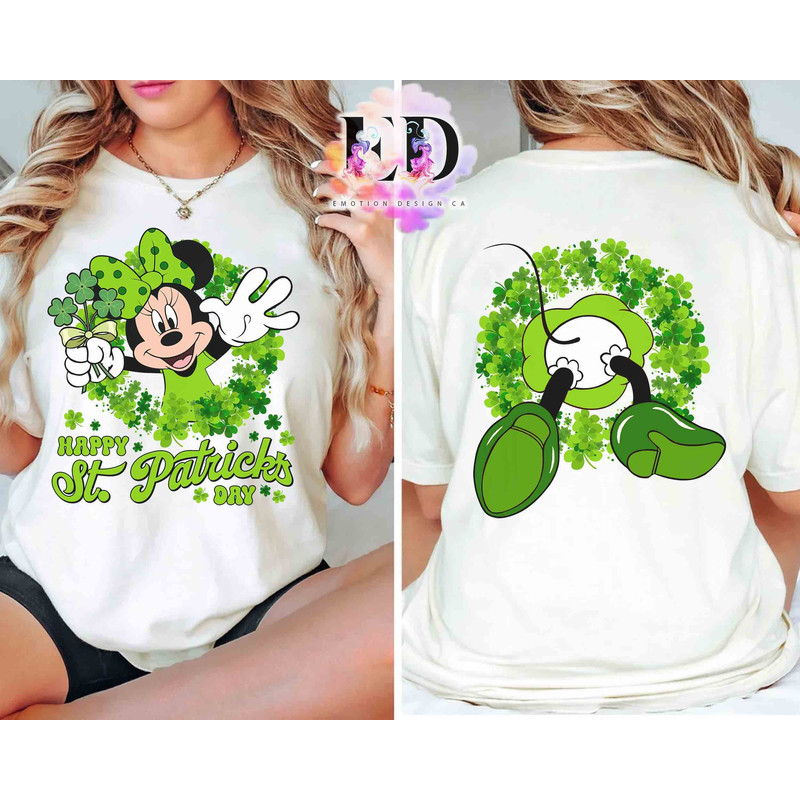 Two-sided Mickey and Minnie Shamrock St Patrick's Day T-shirt, Disney Happy Saint Patricks Tee, Disneyland Family Vacation 2024 Trip Gift.jpg