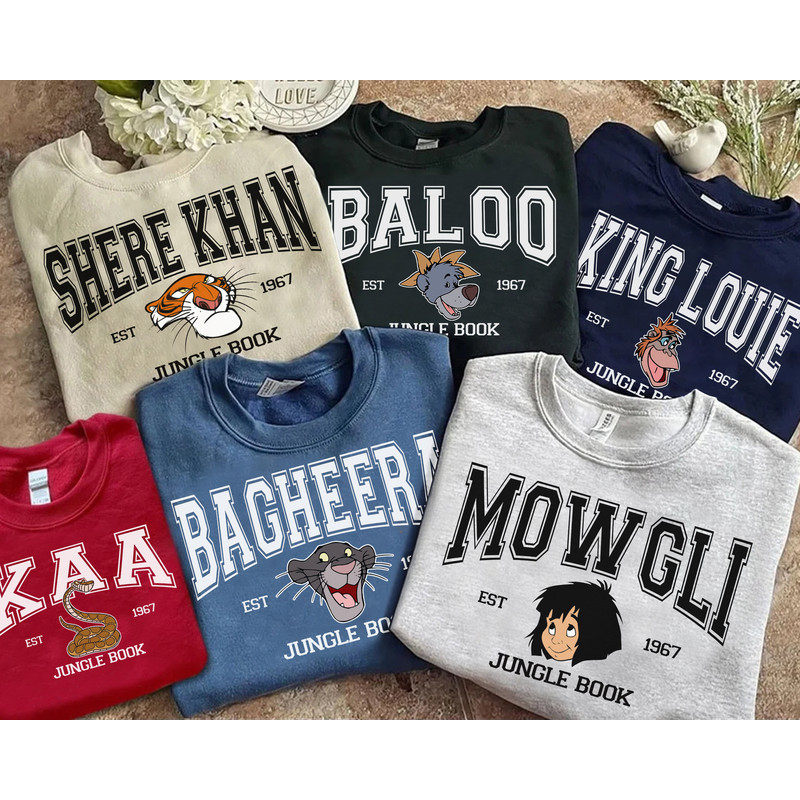 Vintage Disney Jungle Book Characters Group Custom Sweatshirt, WDW Magic Kingdom Unisex T-shirt Family Birthday Gift Adult Kid Toddler Tee.jpg