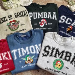 vintage disney lion king group christmas custom crewneck sweatshirt, simba timon pumbaa xm