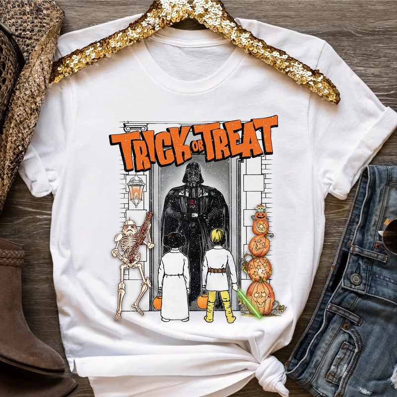 Vintage Funny Star Wars Trick Or Treat Darth Vader Princess Leia Luke Skywalker T-shirt, Disney Trip Tee, Disneyland Halloween Party Gift.jpg