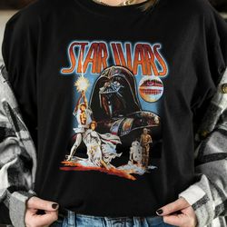 vintage star wars graphic darth vader leia luke skywalker shirt, galaxys edge, unisex t-s