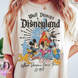 vintage walt disneys disneyland est 1955 where dreams come true t-shirt, retro disney cas
