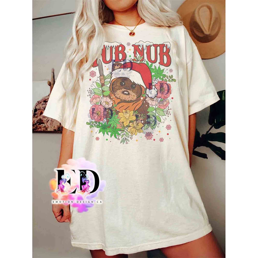 Wicket Ewok Endor Nub Nub Floral Christmas Retro T-shirt, Funny Star Wars Characters Xmas Tee, Disneyland Vacation Party Trip Holiday Gift.jpg