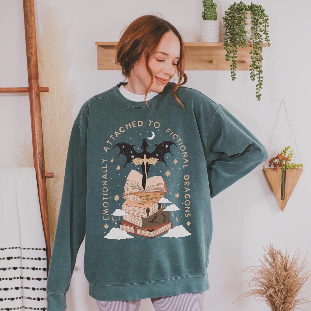 Emotionally Attached to Fictional Dragons Bookish Sweatshirt Fantasy Romance Reader Gift Romantacy Book Merch Wingleader Booktok.jpg