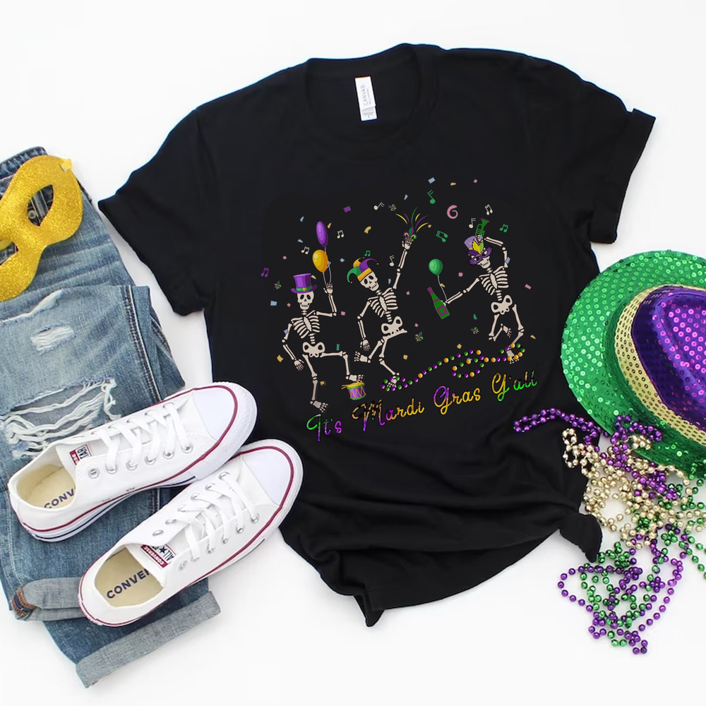 Funny Mardi Gras Shirt, Colorful Dancing Skeletons Shirt, Dancing Skeleton Sweatshirt, Nola Sweatshirt, Mardi Gras Sweater, Mardi Gras Party.jpg