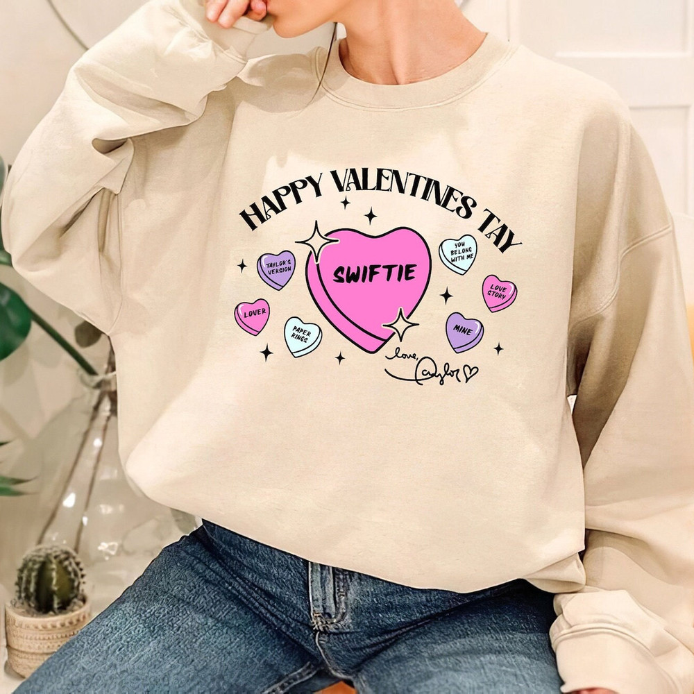 Happy Valentines Tay Sweatshirt, Candy Hearts Shirt, Swiftie Fan Gift Hoodie, Love Taylor Valentine Long-Sleeve.jpg
