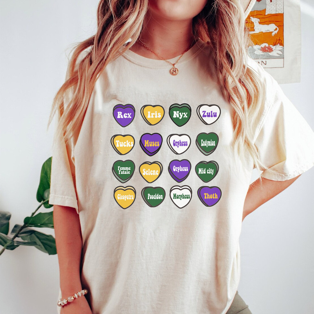 Mardi Gras conversation hearts Shirt, Mardi gras parade shirt, comfort colors mardi gras shirt.jpg