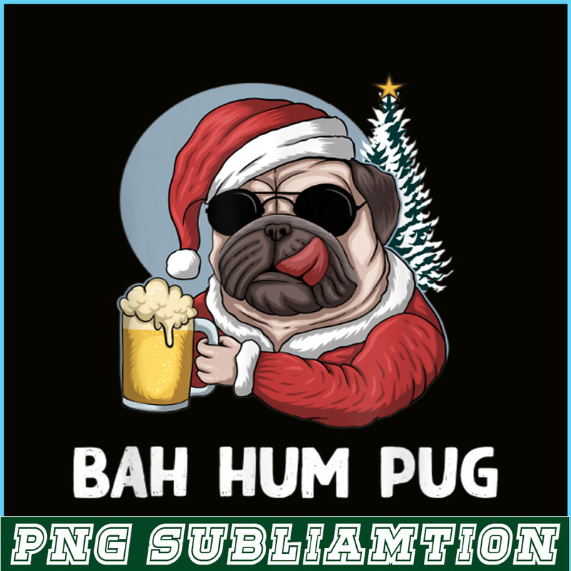 BEER28102354-Mens Bah Hum Pug And Beer PNG Christmas Drinking Beer Dog PNG Beer And Dog PNG.png