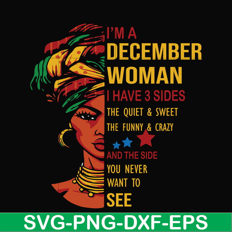 BD0107-I'm a December woman i have a 3 sides the quiet & sweet the funny & crazy and the side you never want to see svg, birthday svg, png, dxf, eps digital fil