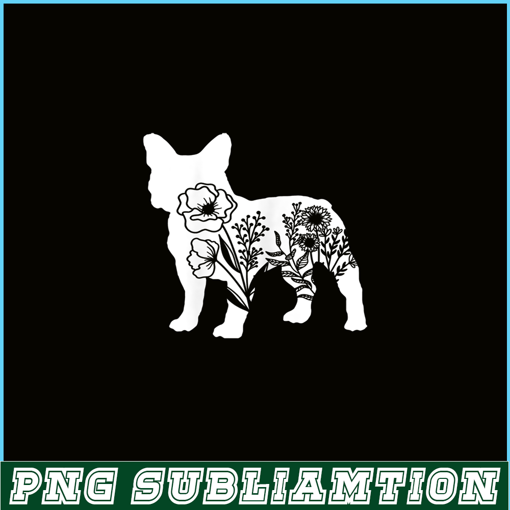 HL16102332-Floral French Bulldog PNG, Dog Lover PNG, Bulldog Mascot PNG.png