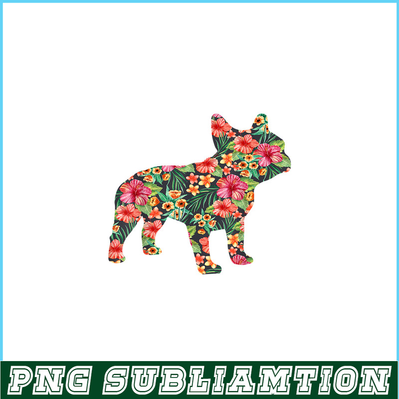 HL16102351-French Bulldog Flower PNG, Floral Frenchie Dog Silhouette PNG, Bulldog Mascot PNG.png