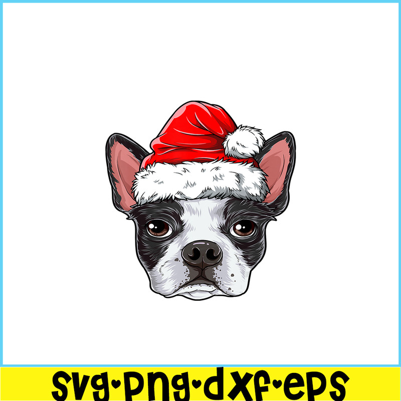 PNG141023104-Boston Terrier Christmas Dog Santa Hat Xmas Boys Kids Girls T-Shirt Png.png