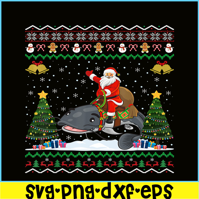 PNG141023119-Catfish Ugly Xmas Gift Funny Santa Riding Catfish Christmas T-Shirt Png.png