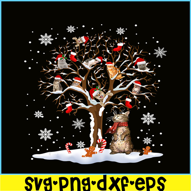 PNG141023121-Cats In Snow Tree Winter Christmas Santa Hat X-mas Gift T-Shirt Png.png