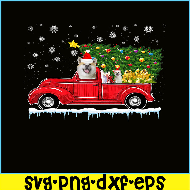 PNG14102372-Akita Red Car Truck Christmas Tree Funny Santa Xmas Dog T-Shirt Png.png