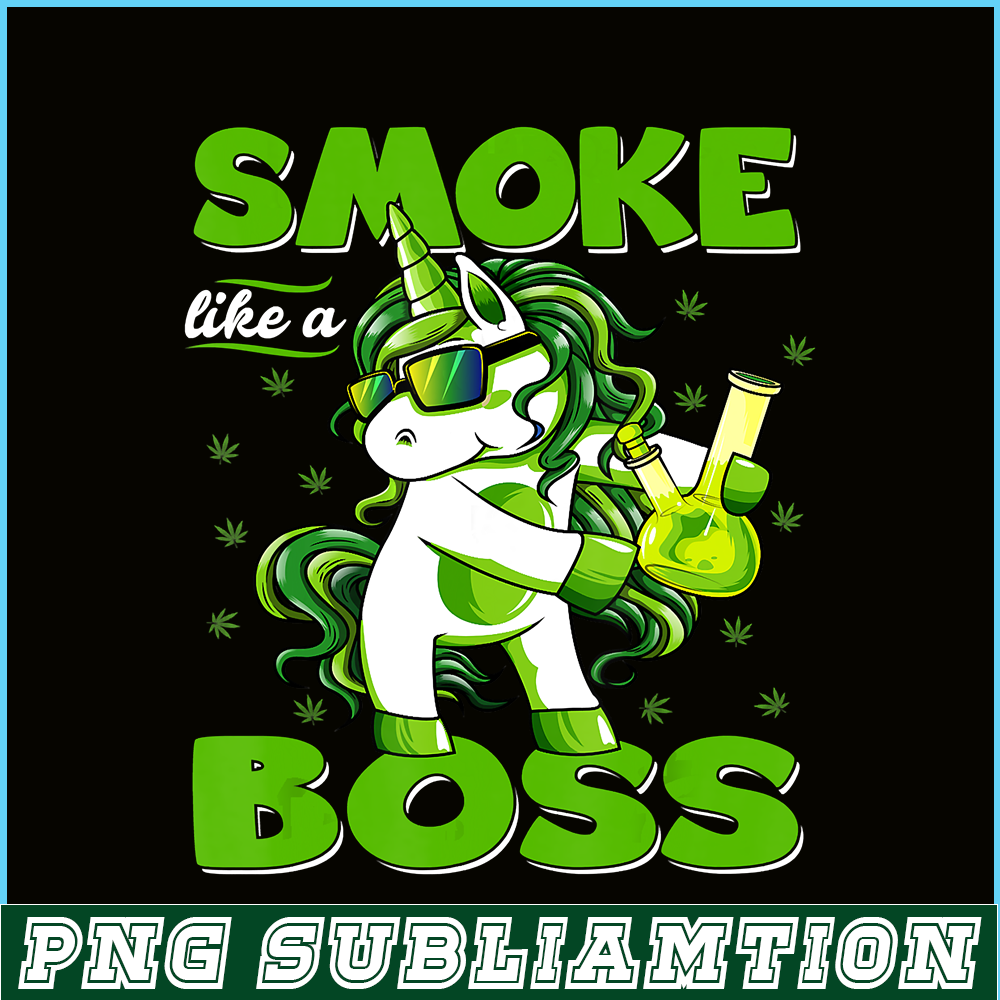 PNG14102341-420 Unicorn Smoke Like A Boss Shirt Weed Pot Leaf Marijuana T-Shirt Png.png
