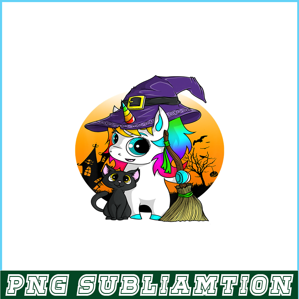 PNG14102369-Unicorn Witch Halloween Black Cat Orange Moon Graphic T-Shirt Png.png