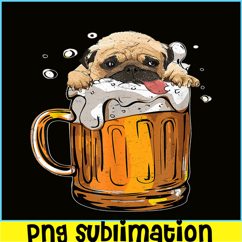 BEER28102361-Pug Dog Drinks Beer PNG Cute Drunk Dog PNG Beer Lover PNG.png