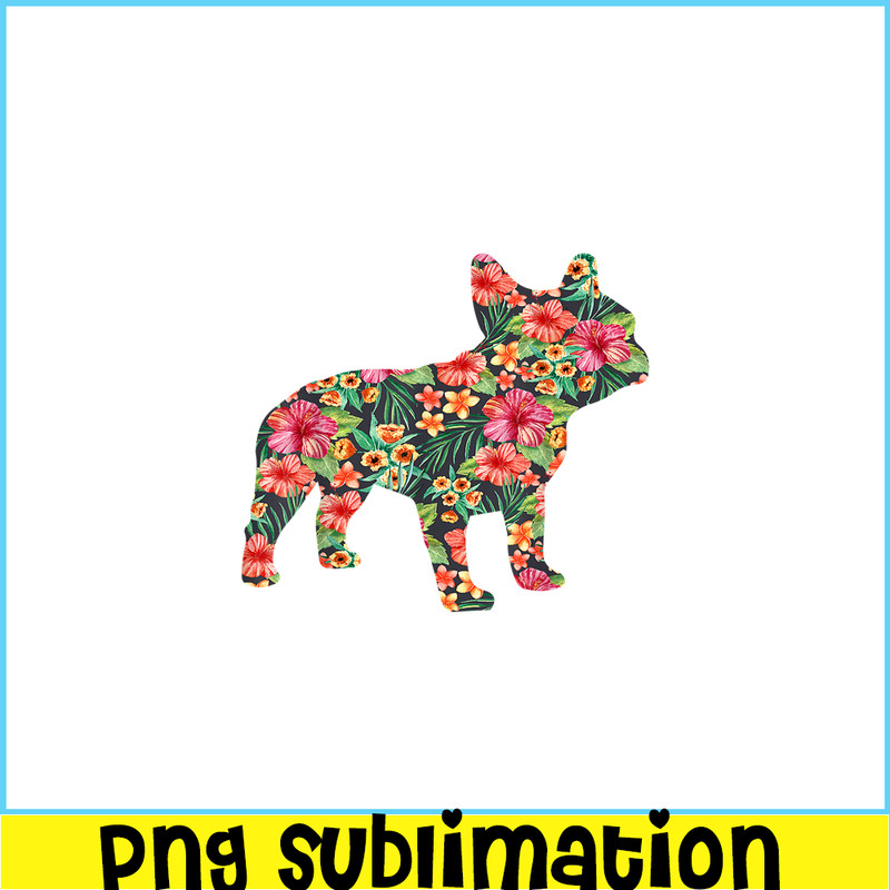 HL16102351-French Bulldog Flower PNG, Floral Frenchie Dog Silhouette PNG, Bulldog Mascot PNG.png