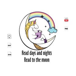 read to the moon, reading festival, unicorn, reading sublimation, reading week, book svg, unicorn dabbing, unicorn svg,