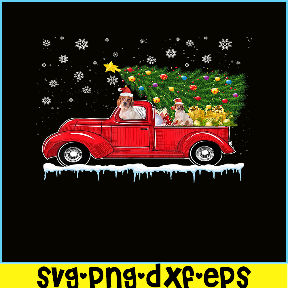 PNG141023110-Brittany Red Car Truck Christmas Tree Funny Santa Xmas Dog T-Shirt Png.png
