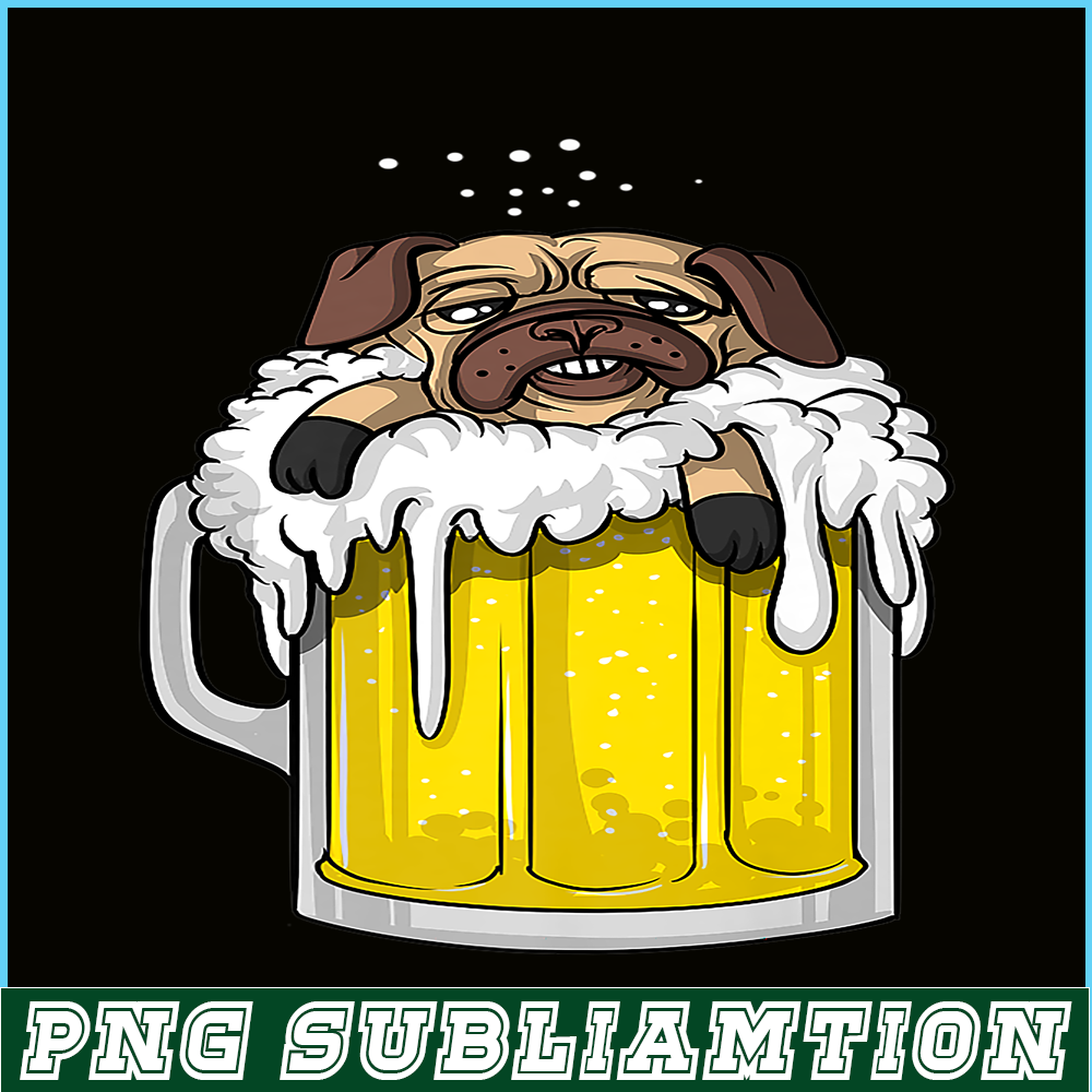 BEER28102360-Pug Dog Beer Drinking Party PNG Beer And Pug Dog PNG Drunk Dog PNG.png