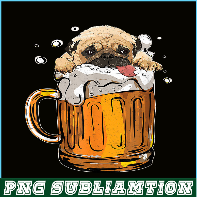 BEER28102361-Pug Dog Drinks Beer PNG Cute Drunk Dog PNG Beer Lover PNG.png