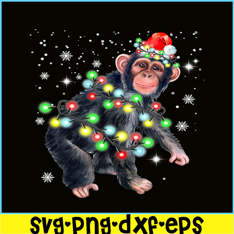 PNG141023131-Chimpanzee Monkey Christmas Color Lights Xmas Santa Hat Gift T-Shirt Png.png