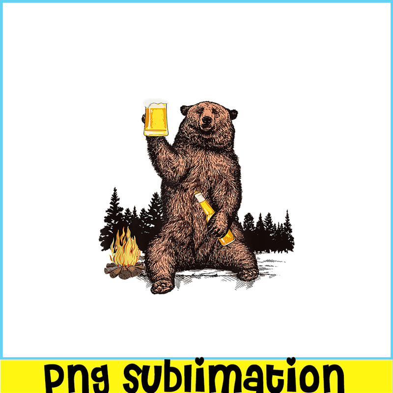 BEER28102304-Bear Drinking Beer PNG Camp Fire Woods Outdoor PNG Funny Grizzly PNG.png