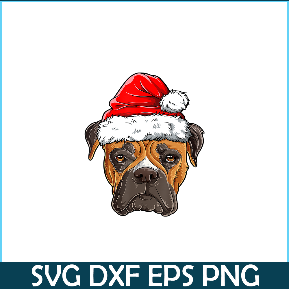 PNG141023107-Boxer Christmas Dog Santa Hat Xmas Boys Kids Girls Gifts T-Shirt Png.png
