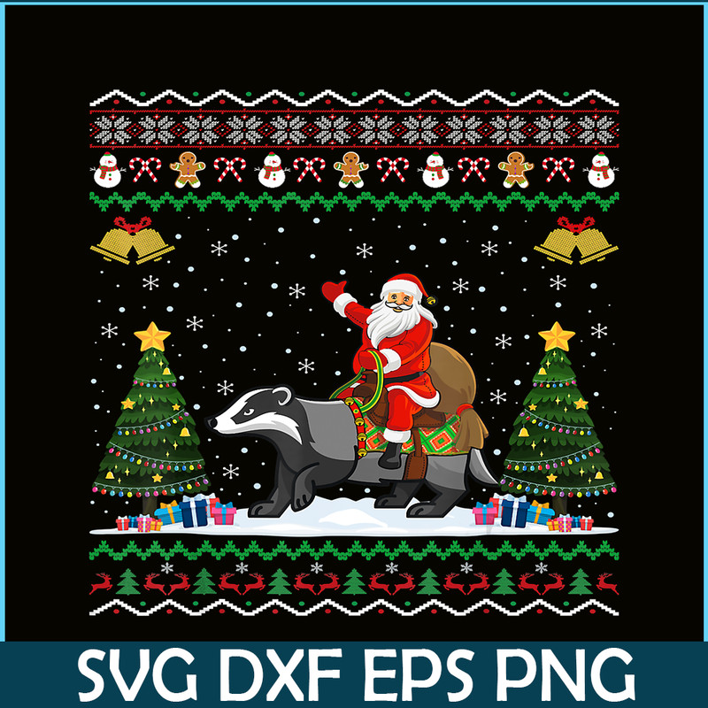 PNG14102382-Badger Ugly Xmas Gift Santa Riding Badger Christmas T-Shirt Png.png