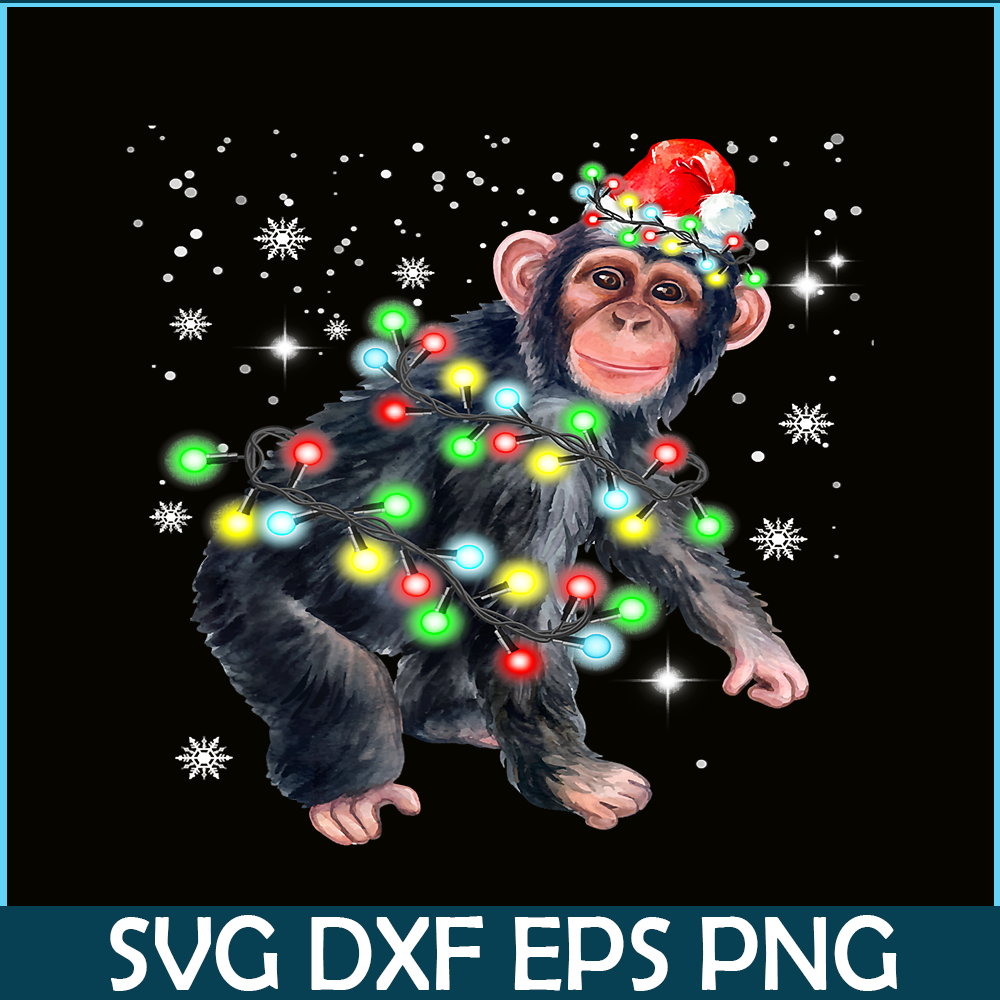PNG141023131-Chimpanzee Monkey Christmas Color Lights Xmas Santa Hat Gift T-Shirt Png.png